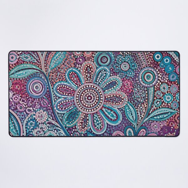 Item preview, Aboriginal Dot Painting Floral Aquamarine Purple Flowers designed and sold by GrinGalore.