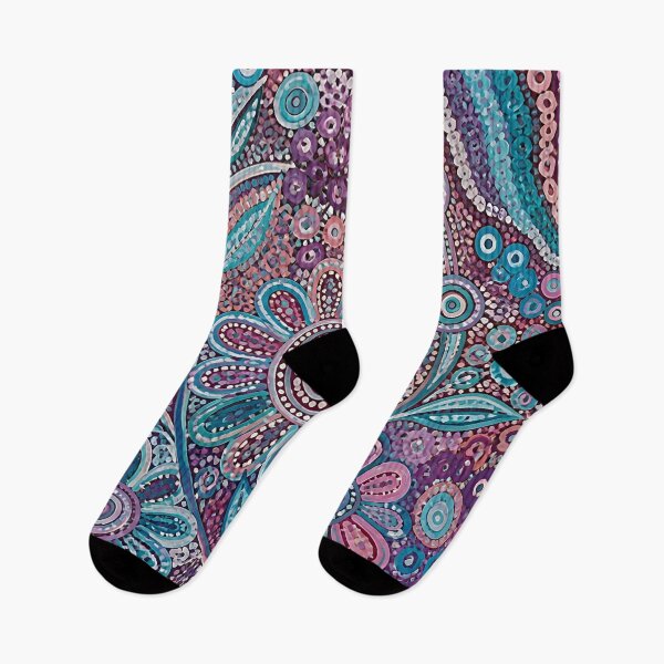 Item preview, Aboriginal Dot Painting Floral Aquamarine Purple Flowers designed and sold by GrinGalore.