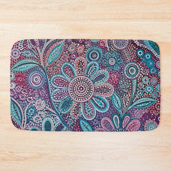 Item preview, Aboriginal Dot Painting Floral Aquamarine Purple Flowers designed and sold by GrinGalore.