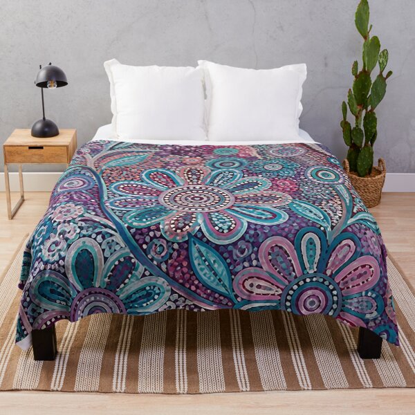 Item preview, Aboriginal Dot Painting Floral Aquamarine Purple Flowers designed and sold by GrinGalore.