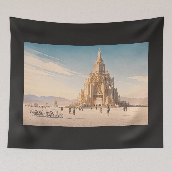 Item preview, Monumental Wooden Temple on a Desert Festival Playa designed and sold by MoonSkyArt.