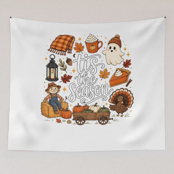 Item preview, Tis The Season Fall, Cute Pumpkin Ghost Turkey, Thanksgiving Autumn, Cozy Harvest designed and sold by CatiaStudioArt.
