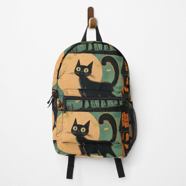 Item preview, Retro Spooky Black Cat Halloween Graveyard Scene Art designed and sold by pinkal.