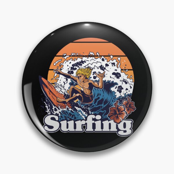 Item preview, Retro Surfing Sunset Ocean Waves Hibiscus Surfer designed and sold by heedooppod.
