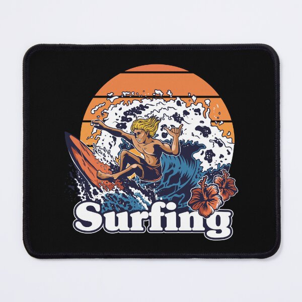 Item preview, Retro Surfing Sunset Ocean Waves Hibiscus Surfer designed and sold by heedooppod.