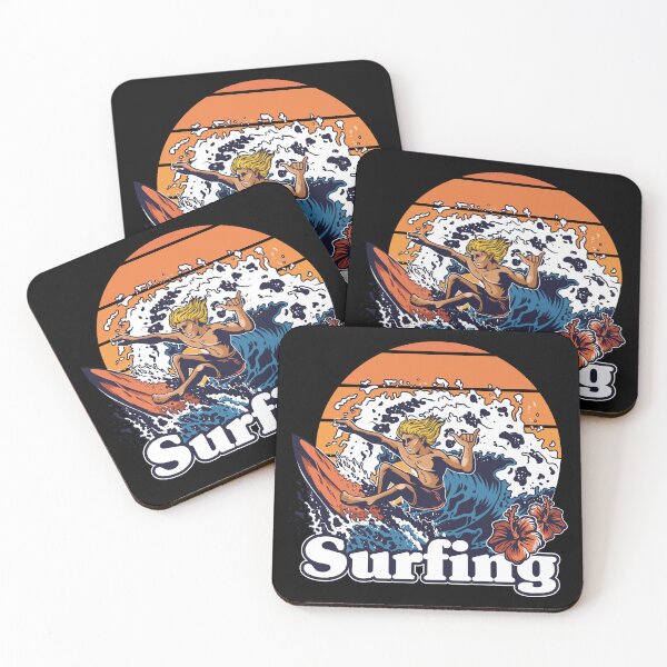 Item preview, Retro Surfing Sunset Ocean Waves Hibiscus Surfer designed and sold by heedooppod.