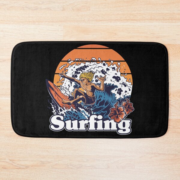 Item preview, Retro Surfing Sunset Ocean Waves Hibiscus Surfer designed and sold by heedooppod.