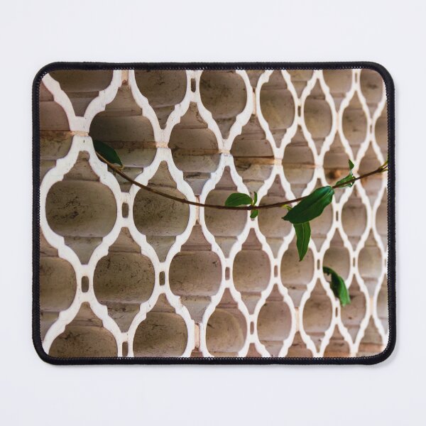 Item preview, Vines Climb Through White Lattice Fence Against Aged Brick Wall In Sunlight designed and sold by Nmallia.