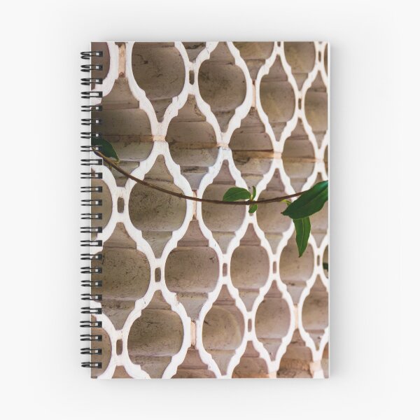 Item preview, Vines Climb Through White Lattice Fence Against Aged Brick Wall In Sunlight designed and sold by Nmallia.