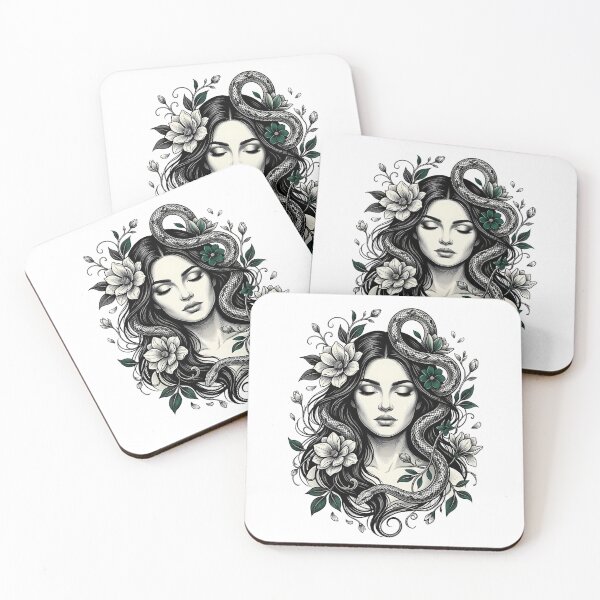 Item preview, Serpent Flower Dark Botanical Female Portrait Graphic designed and sold by InkDriveStudio.