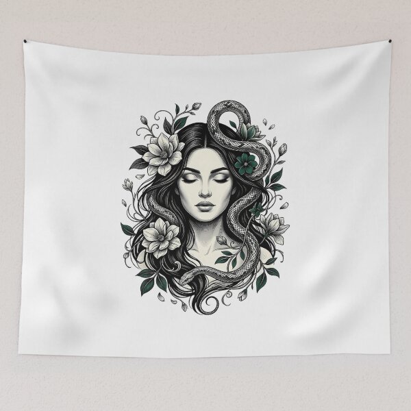 Item preview, Serpent Flower Dark Botanical Female Portrait Graphic designed and sold by InkDriveStudio.