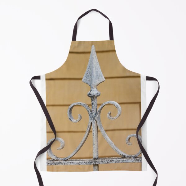 Item preview, Decorative Wrought Iron Fence Finial With Scrollwork And Spear Tops Against Yellow Wall designed and sold by Nmallia.