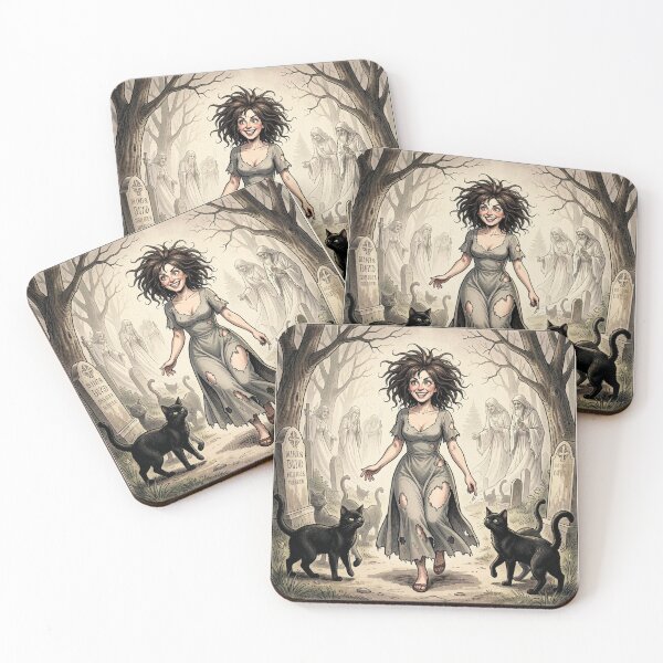 Item preview, Witch and cats in the cemetery designed and sold by MagelliShop.