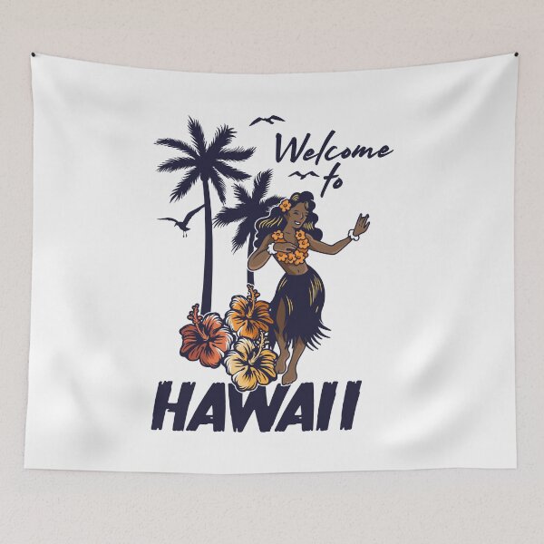 Item preview, Welcome To Hawaii Vintage Hula Dancer Tropical Palms designed and sold by heedooppod.