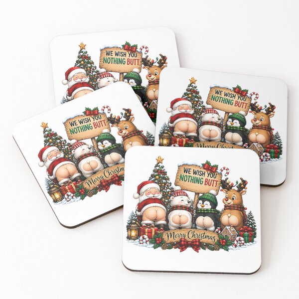 Item preview, We Wish You Nothing Butt, Funny Christmas Animals, Naughty Christmas, Santa Reindeer Penguin designed and sold by CatiaStudioArt.
