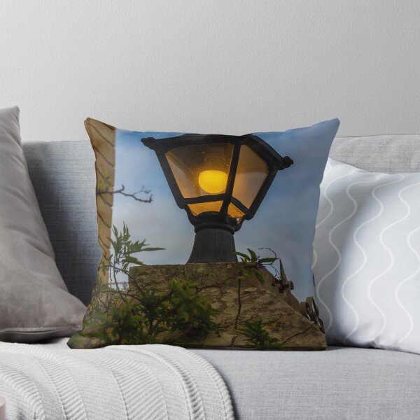 Item preview, Vintage Streetlamp With Warm Glow Over Stone Wall Amid Ivy And Evening Sky designed and sold by Nmallia.
