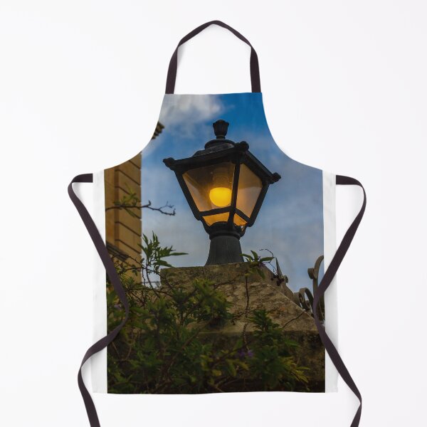 Item preview, Vintage Streetlamp With Warm Glow Over Stone Wall Amid Ivy And Evening Sky designed and sold by Nmallia.