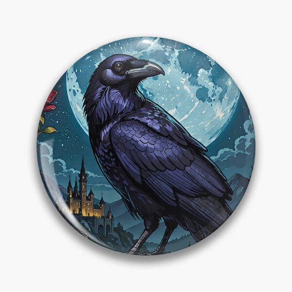 Item preview, Black Raven Under Full Moon Gothic Botanical Artwork designed and sold by BorgSpareParts.