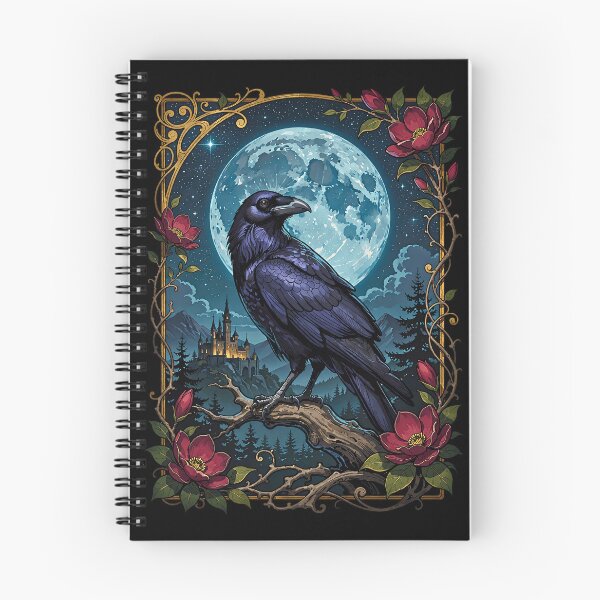 Item preview, Black Raven Under Full Moon Gothic Botanical Artwork designed and sold by BorgSpareParts.