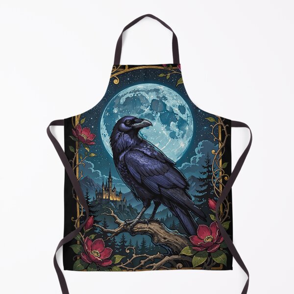 Item preview, Black Raven Under Full Moon Gothic Botanical Artwork designed and sold by BorgSpareParts.