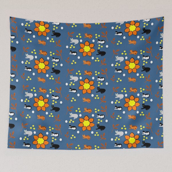 Item preview, Colorful Cats Around Floral Pattern designed and sold by Elaine M Hayward .