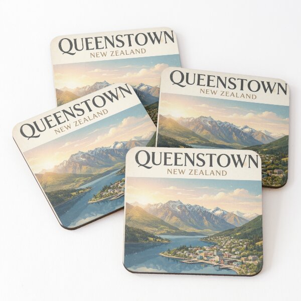 Item preview, Queenstown New Zealand Vintage Travel Poster – Lake Wakatipu & Mountains designed and sold by ElartedeNoel.