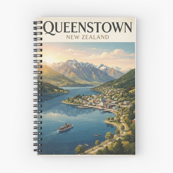 Item preview, Queenstown New Zealand Vintage Travel Poster – Lake Wakatipu & Mountains designed and sold by ElartedeNoel.