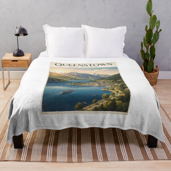 Item preview, Queenstown New Zealand Vintage Travel Poster – Lake Wakatipu & Mountains designed and sold by ElartedeNoel.