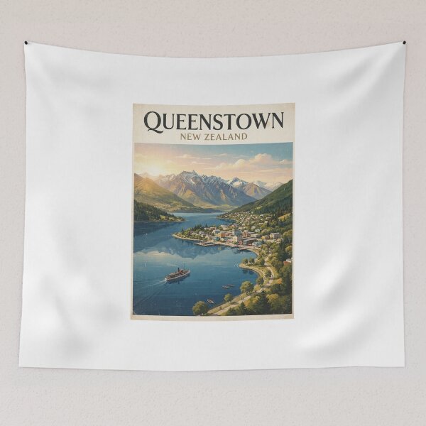 Item preview, Queenstown New Zealand Vintage Travel Poster – Lake Wakatipu & Mountains designed and sold by ElartedeNoel.