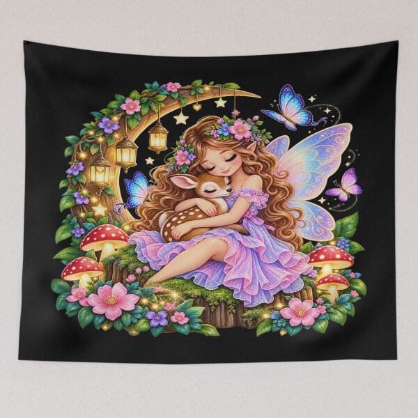 Item preview, Enchanted Fairy and Fawn – Magical Moonlit Garden designed and sold by TroviTutto.