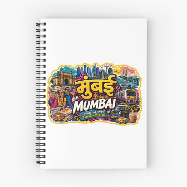 Aperçu de l'œuvre Mumbai – La ville des rêves | T-shirt graphique Taj Mahal Palace, CSMT, Sea Link et taxis vintage | Vêtements de voyage en Inde ver 27a créée et vendue par mndesignworx.