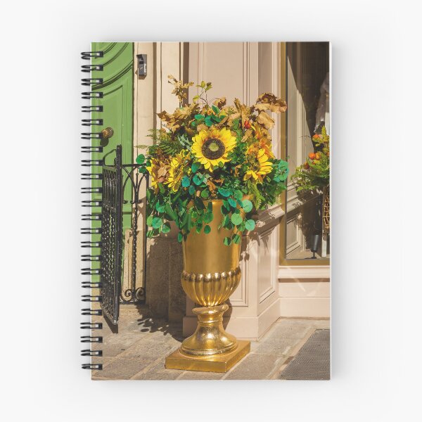 Item preview, Golden Urn Planter With Sunflower Bouquet And Autumn Foliage At Storefront Entrance Decorative Garden Display designed and sold by Nmallia.