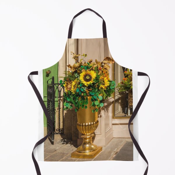 Item preview, Golden Urn Planter With Sunflower Bouquet And Autumn Foliage At Storefront Entrance Decorative Garden Display designed and sold by Nmallia.