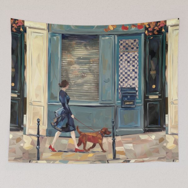 Item preview, Woman Walking Her Dog, Impressionist French Street designed and sold by CARRAANN.