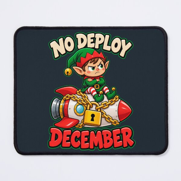 Item preview, No Deploy December - Kawaii DevOps Elf Guarding a Locked Rocket designed and sold by PXEpic.
