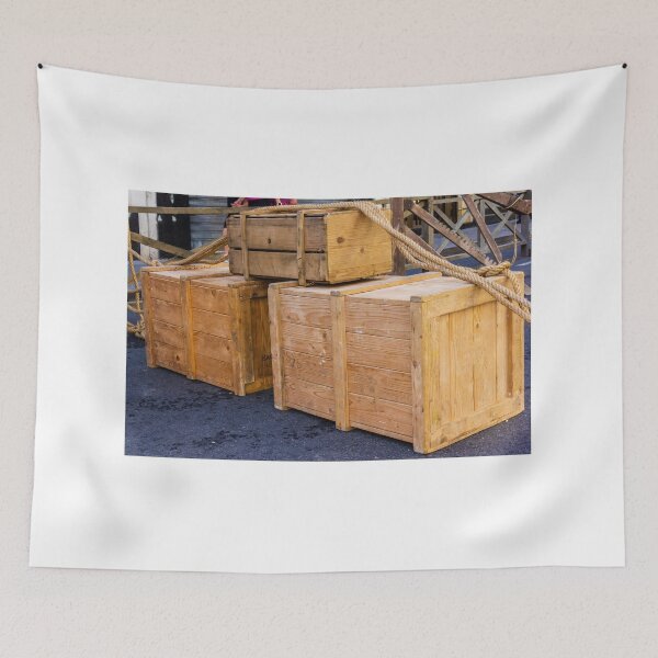 Item preview, Large Wooden Crates and Thick Rope at Dockside Yard Ready for Transport and Storage designed and sold by Nmallia.