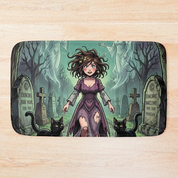 Item preview, Witch and cats in the cemetery designed and sold by MagelliShop.