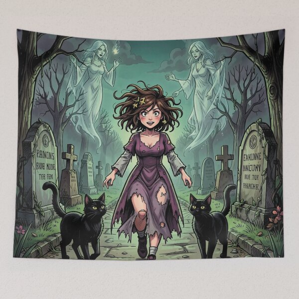 Item preview, Witch and cats in the cemetery designed and sold by MagelliShop.