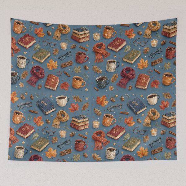 Item preview, Cozy Autumn Coffee and Books Pattern designed and sold by frumixart.