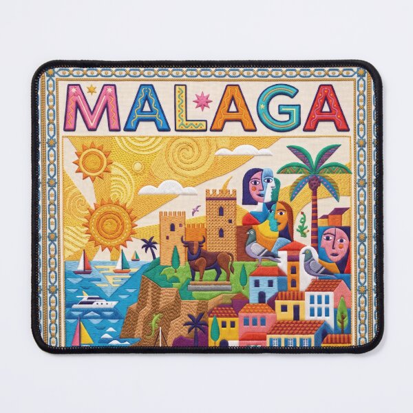 Item preview, Malaga Spain Embroidered Travel Art - Alcazaba & Costa del Sol Stitched Poster designed and sold by Witsprings.