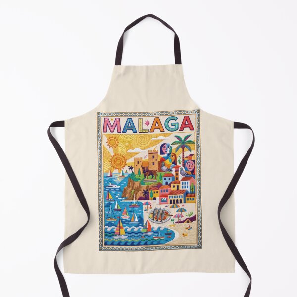 Item preview, Malaga Spain Embroidered Travel Art - Alcazaba & Costa del Sol Stitched Poster designed and sold by Witsprings.
