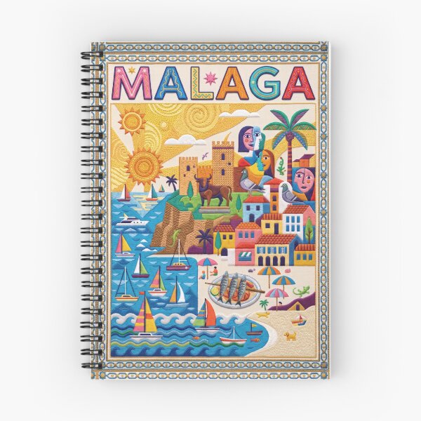 Item preview, Malaga Spain Embroidered Travel Art - Alcazaba & Costa del Sol Stitched Poster designed and sold by Witsprings.