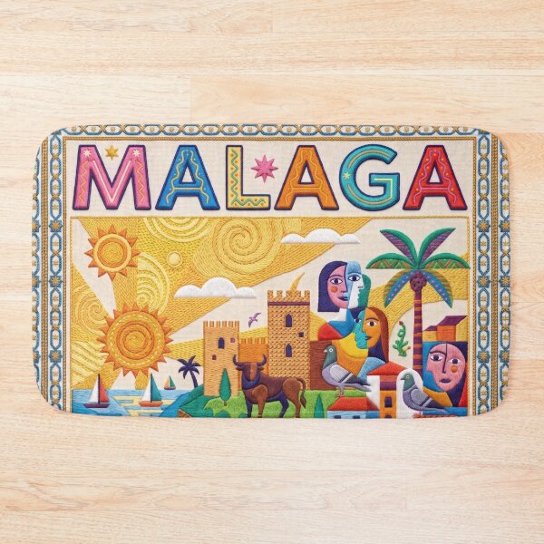 Item preview, Malaga Spain Embroidered Travel Art - Alcazaba & Costa del Sol Stitched Poster designed and sold by Witsprings.