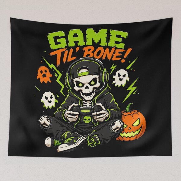 Item preview, Skeleton Gamer Halloween Costume T-Shirt for Men & Kids Game Til Bone retro pixel art designed and sold by Simon-art-land.