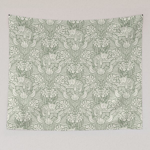 Item preview, The Wild Catnap Club - Baby Leopard Arts and Crafts Dark Sage Green designed and sold by miavaldez.