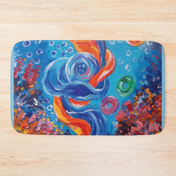 Item preview, Abstract Ocean Wave Floral Comforter & Shower Curtain – Colorful Blue Botanical Wall Art Design. designed and sold by fbtrisha.