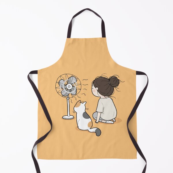 Item preview, Girl And Calico Cat Sitting In Front Of Electric Fan Hot Summer Day Graphic Art designed and sold by The Upside Down.