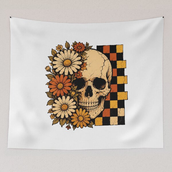 Item preview, Spooky Checkerboard Daisy Skull Gothic Autumn Aesthetic designed and sold by chattsuede.