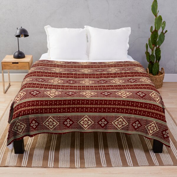 Item preview, Thai Stripe Medallion Seamless Pattern Crimson Gold Traditional Thai Border Floral Textile Fabric Design designed and sold by KOPatternCo.