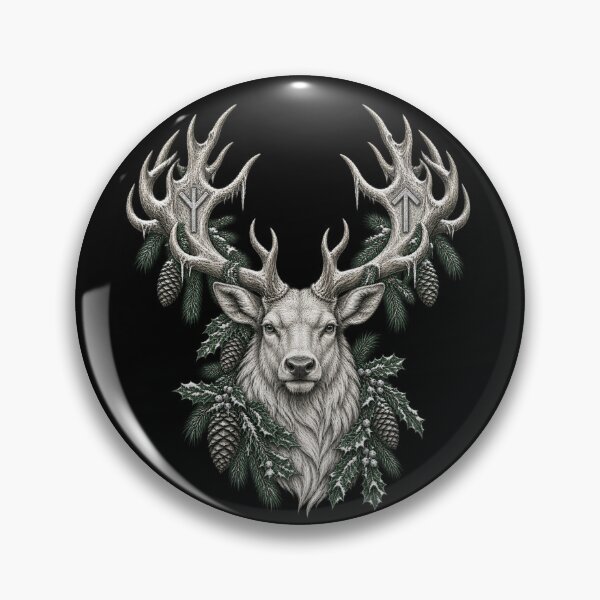 Item preview, The Runestone Stag – Eikthyrnir Crowned in Frosted Nordic Runes designed and sold by Anyshca.